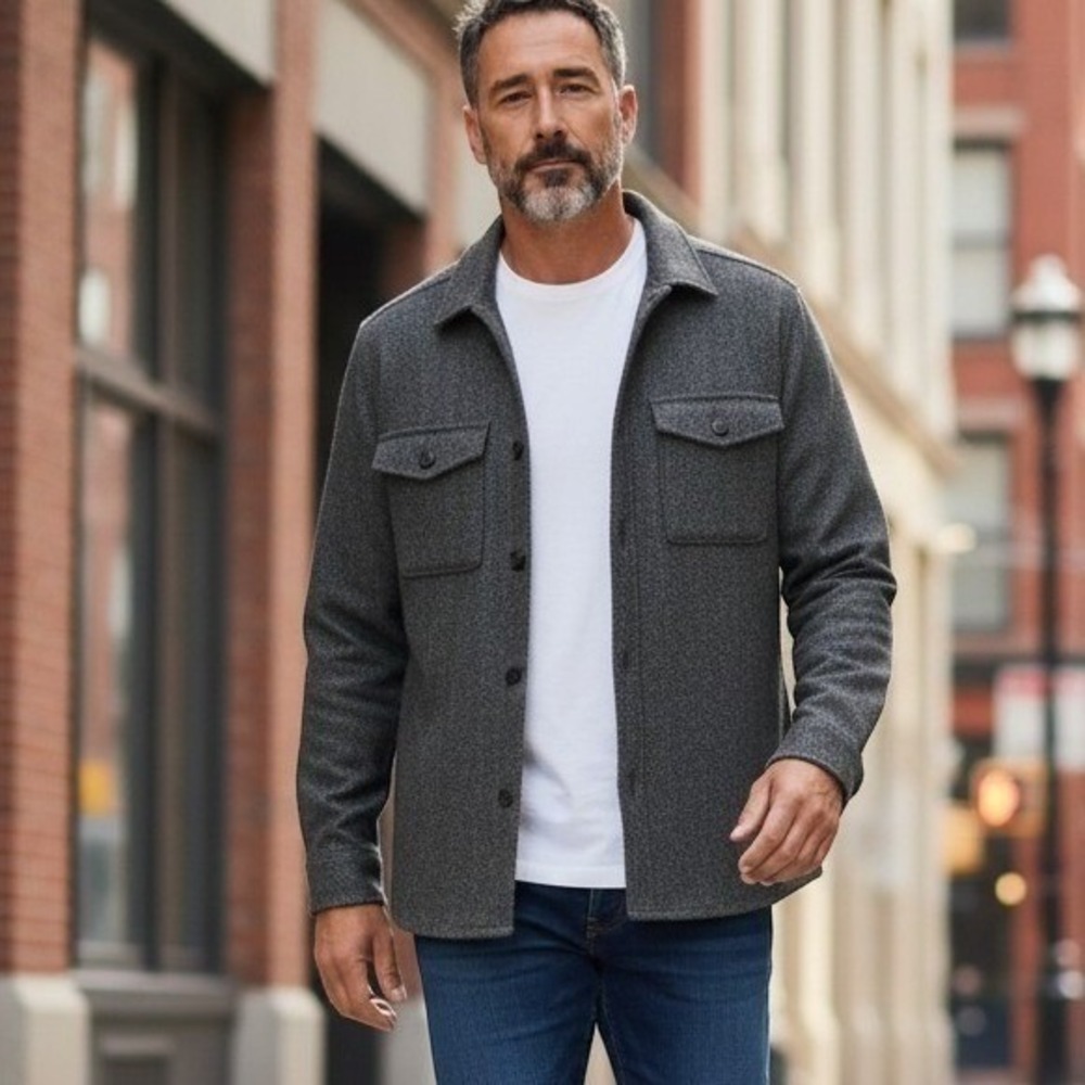ALFANI Wool-Blend Herringbone Shirt Jacket